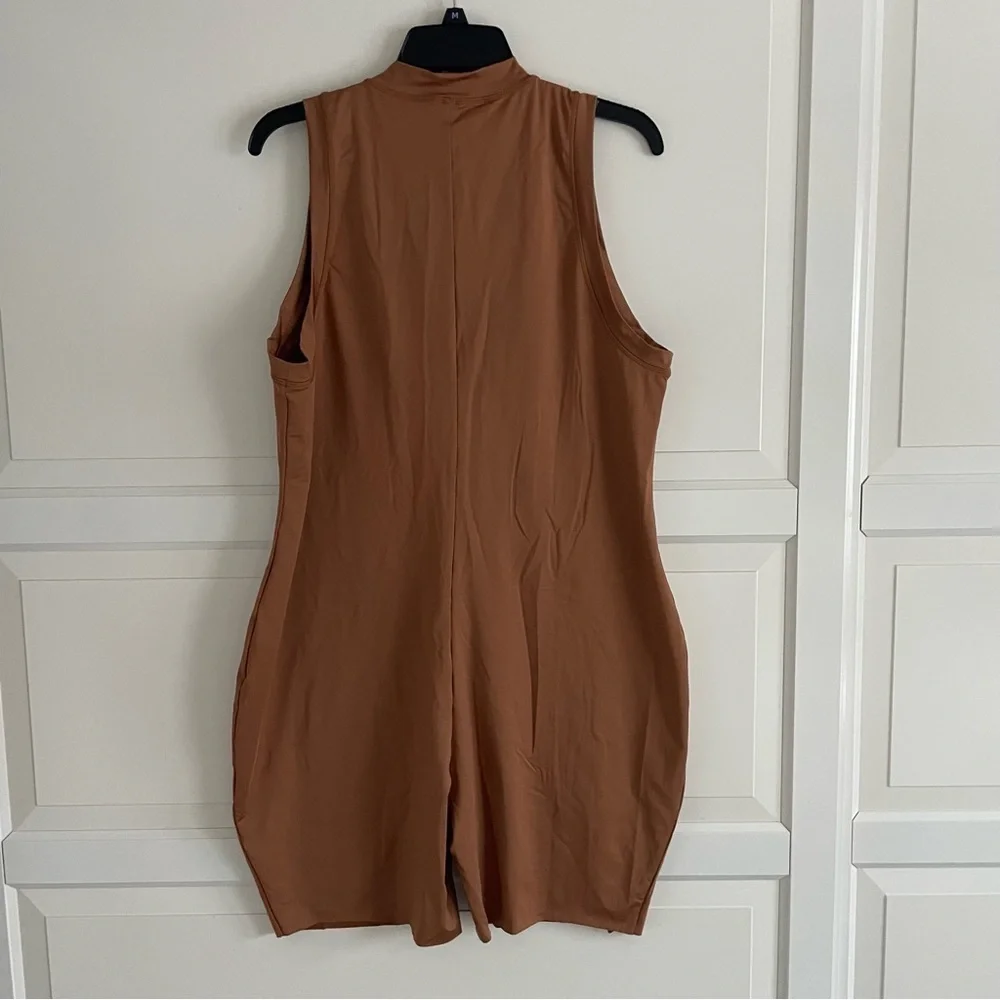 New! Skims Swim Mock Neck Cycle Suit One Piece in Almond nwt 30614
